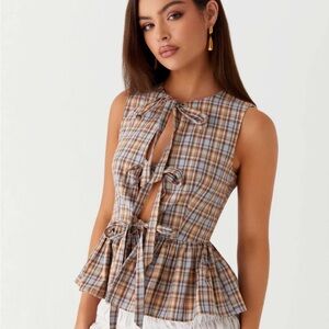 Peppermayo - Cyrene Tie Top - Brown Check
